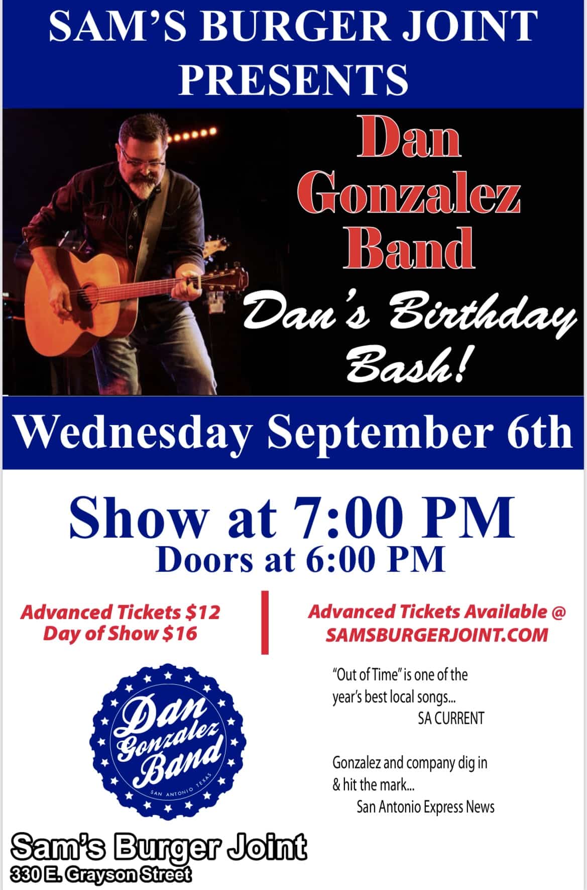 Dan Gonzalez Band at Sam's Burger Joint on September 6, 2023